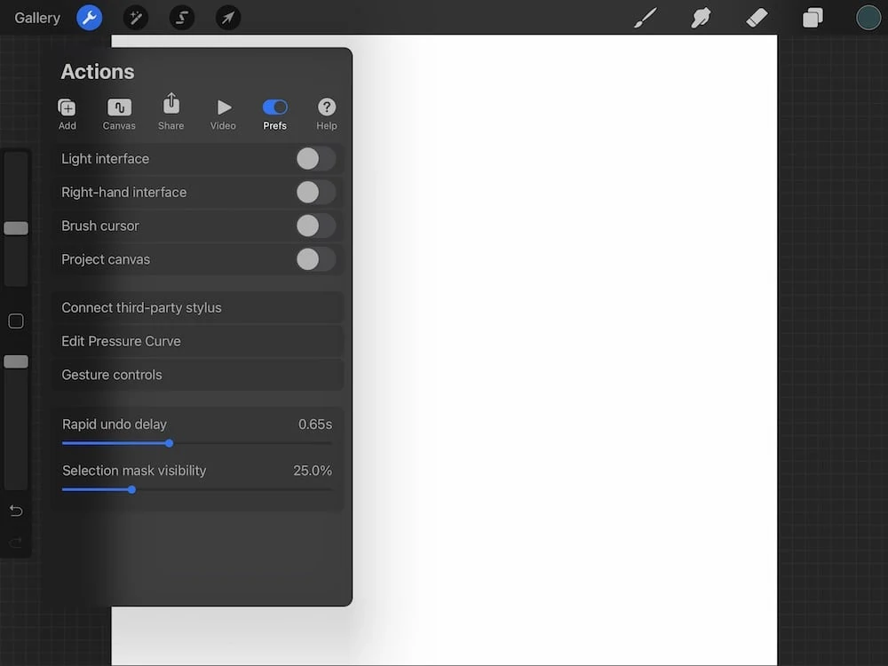 preferences in procreate