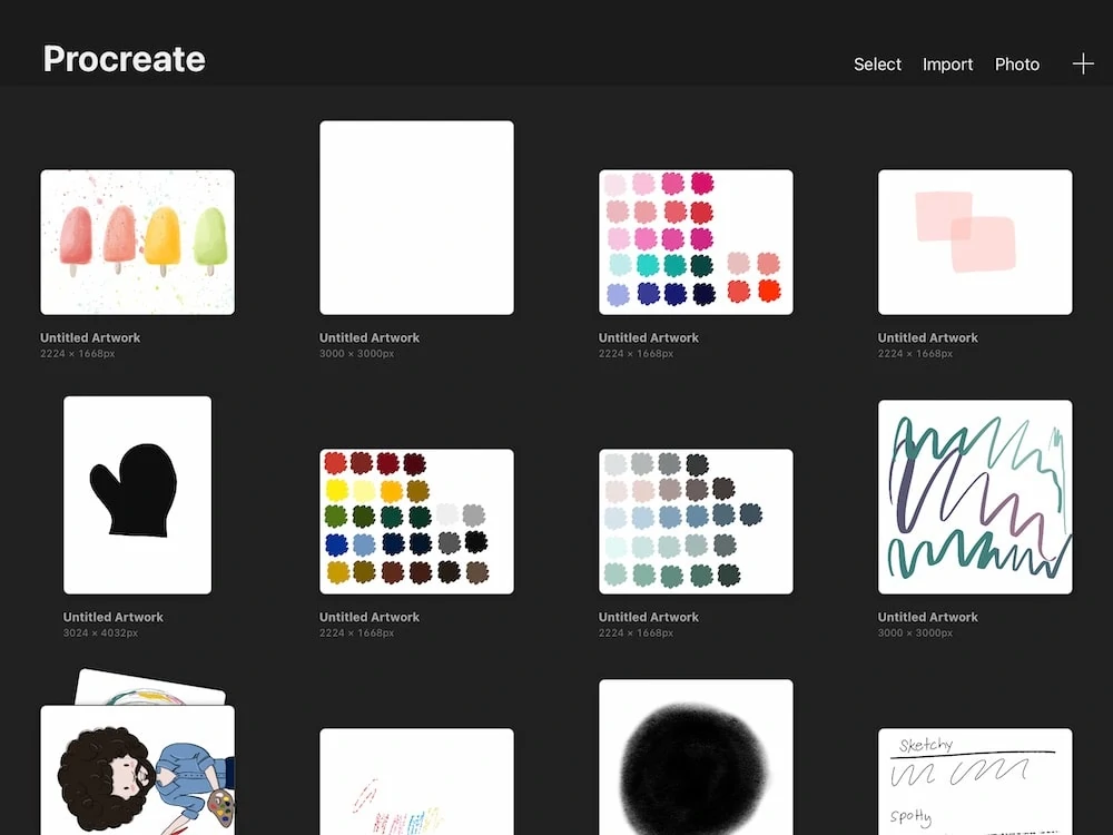 gallery view in Procreate