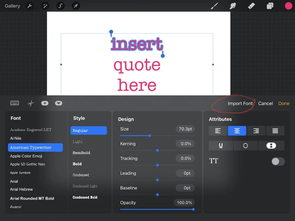 import fonts into procreate