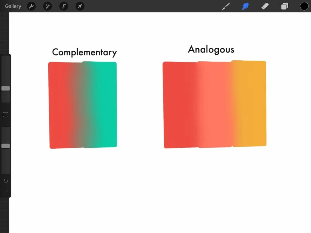 blended complementary colors vs blended analogous colors