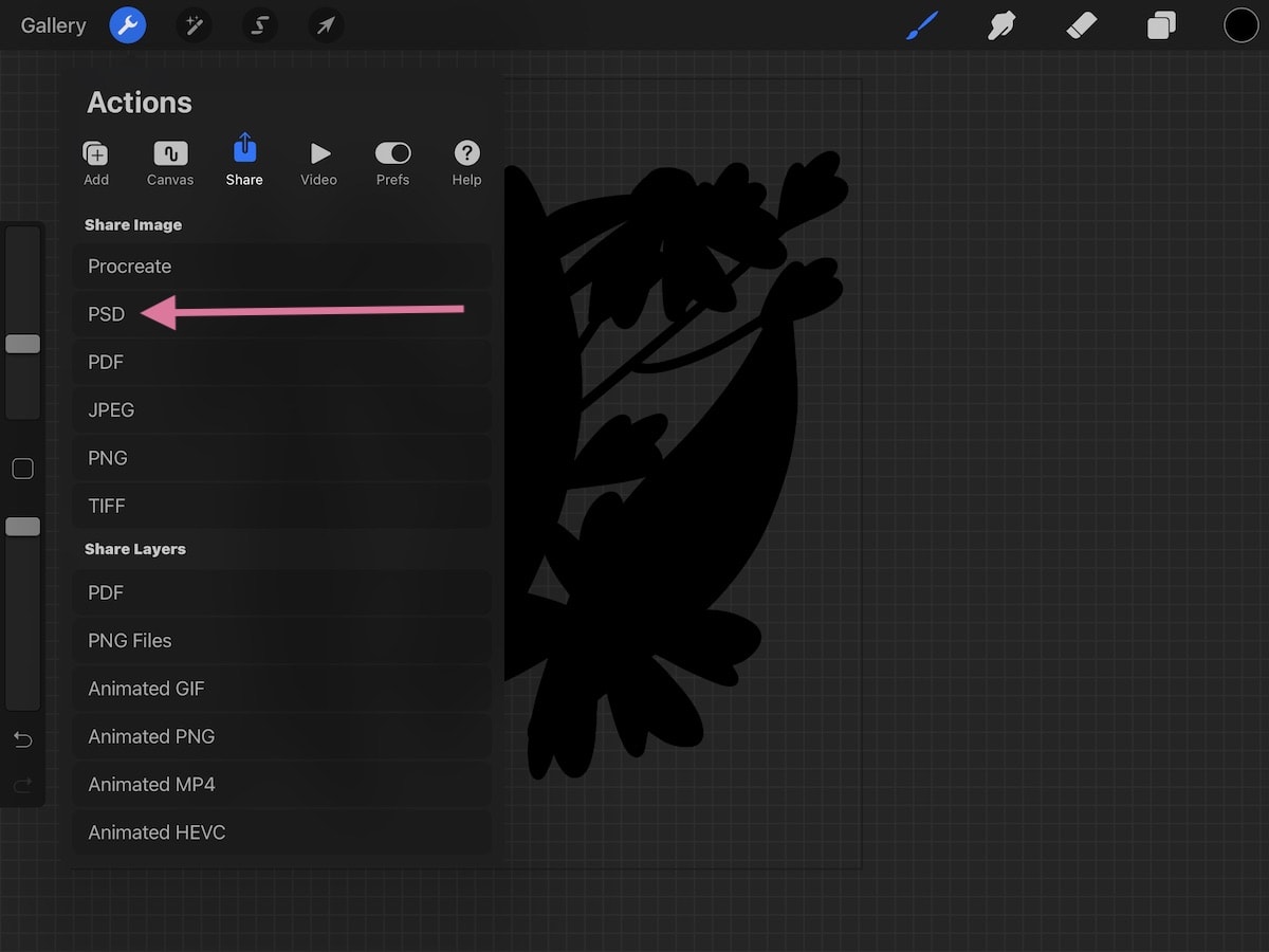 saving file to psd in procreate