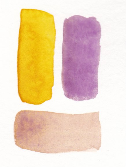 warm yellow and warm violet mix to make reddish brown color