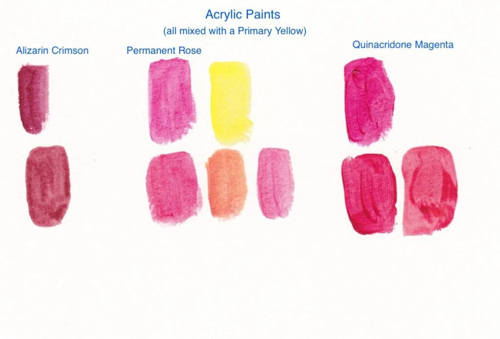 acrylic paint swatches mixing red paint