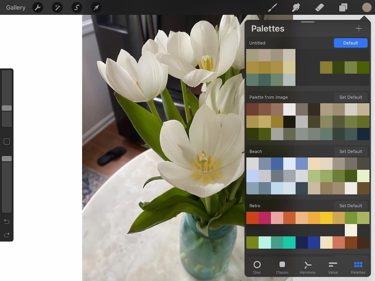 color palette from vase of tulips