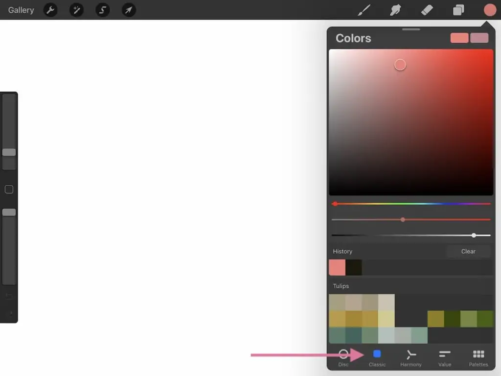 color palette options in Procreate