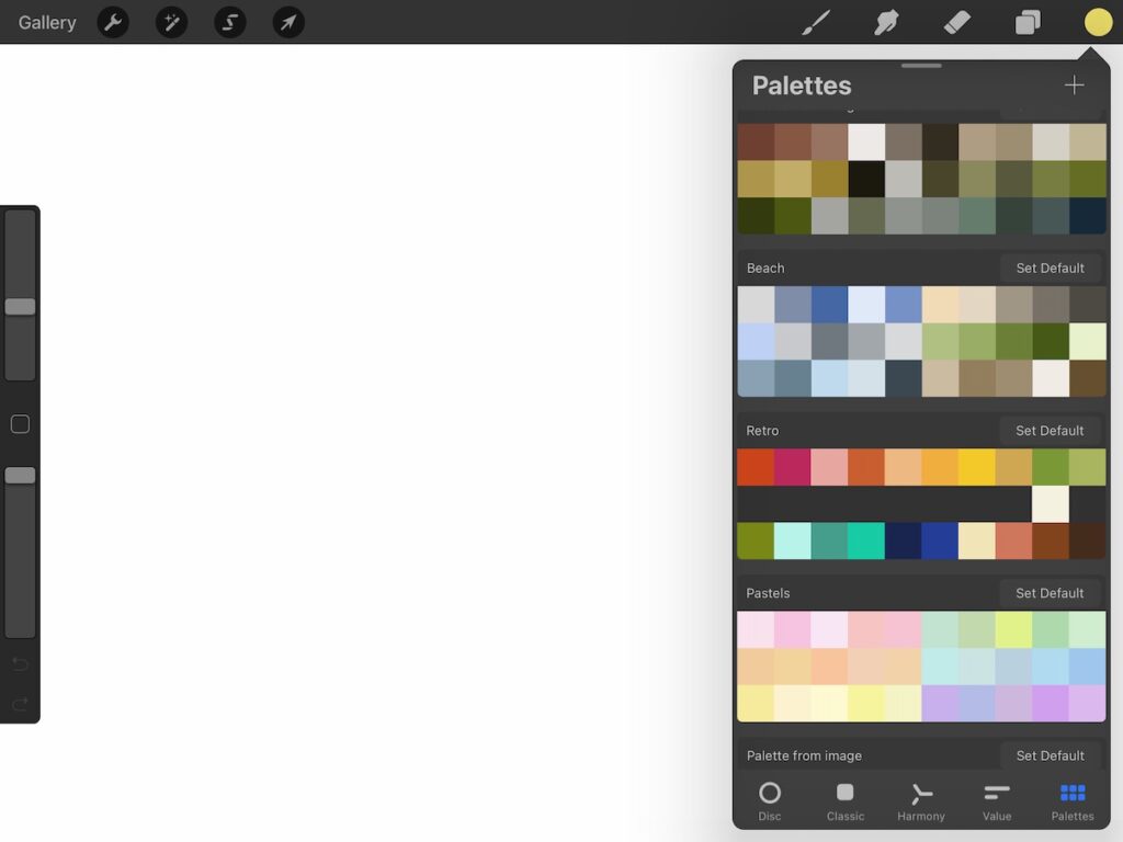 color palettes in Procreate