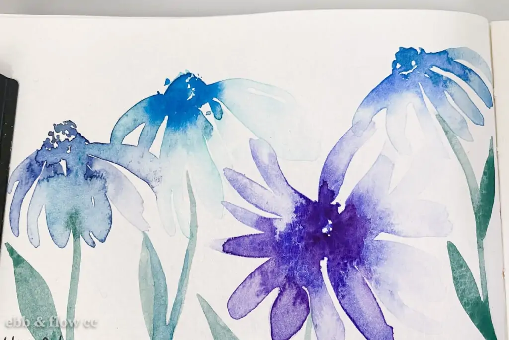 floral painting using wet-on-wet technique