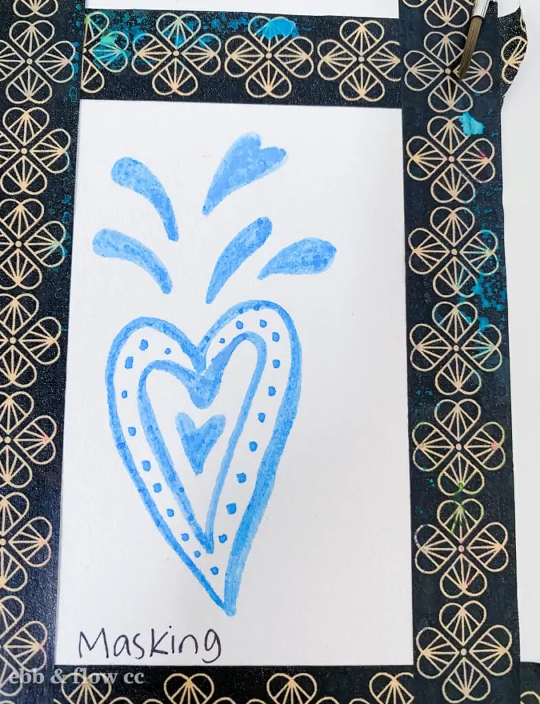 using masking fluid for heart doodle