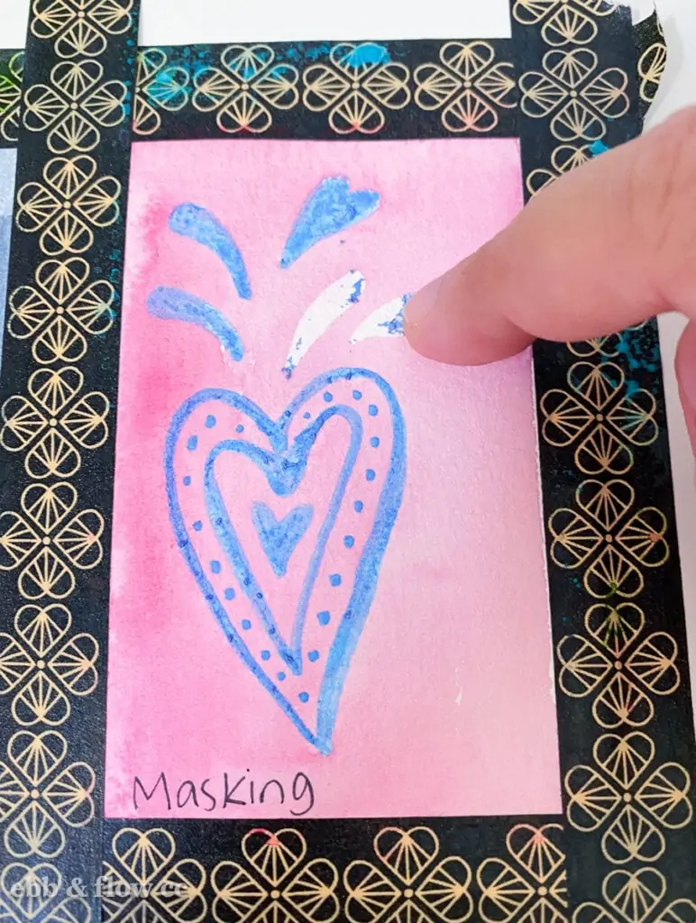 removing masking fluid on heart doodle