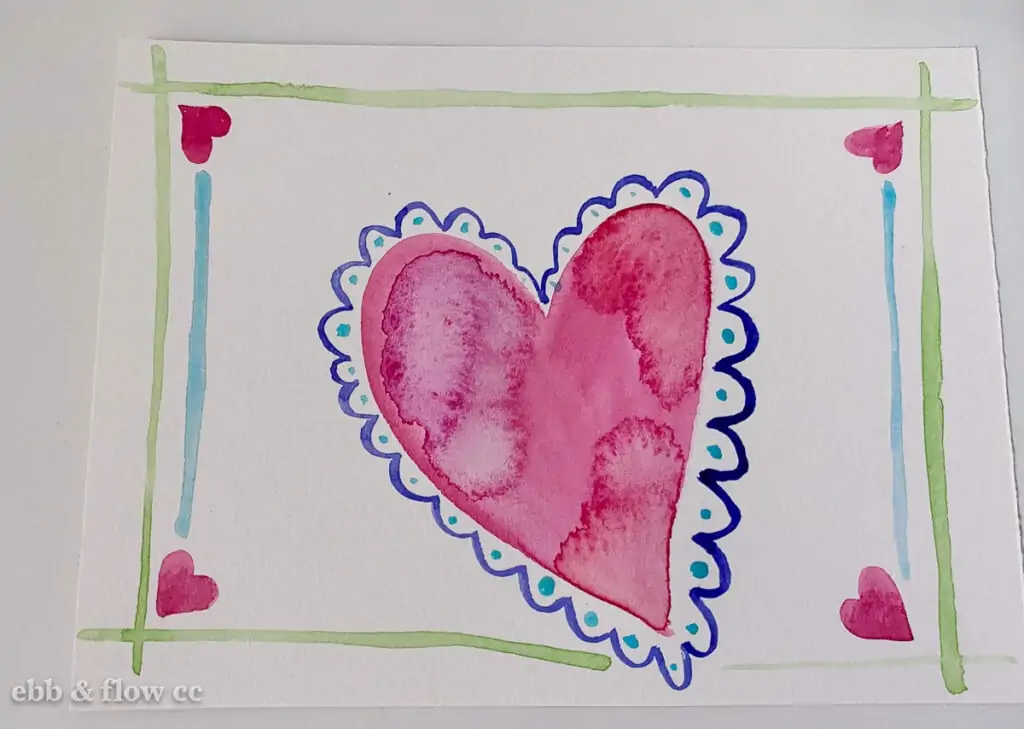heart doodle in watercolor paint