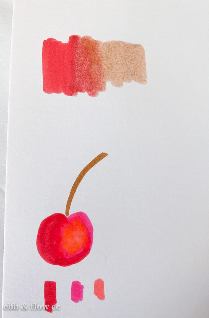 blending marker colors and drawing of a cherry