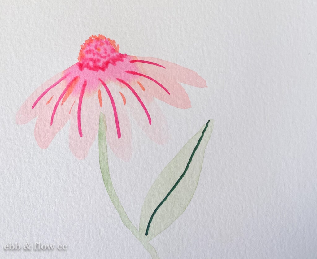 pink watercolor flower with marker details