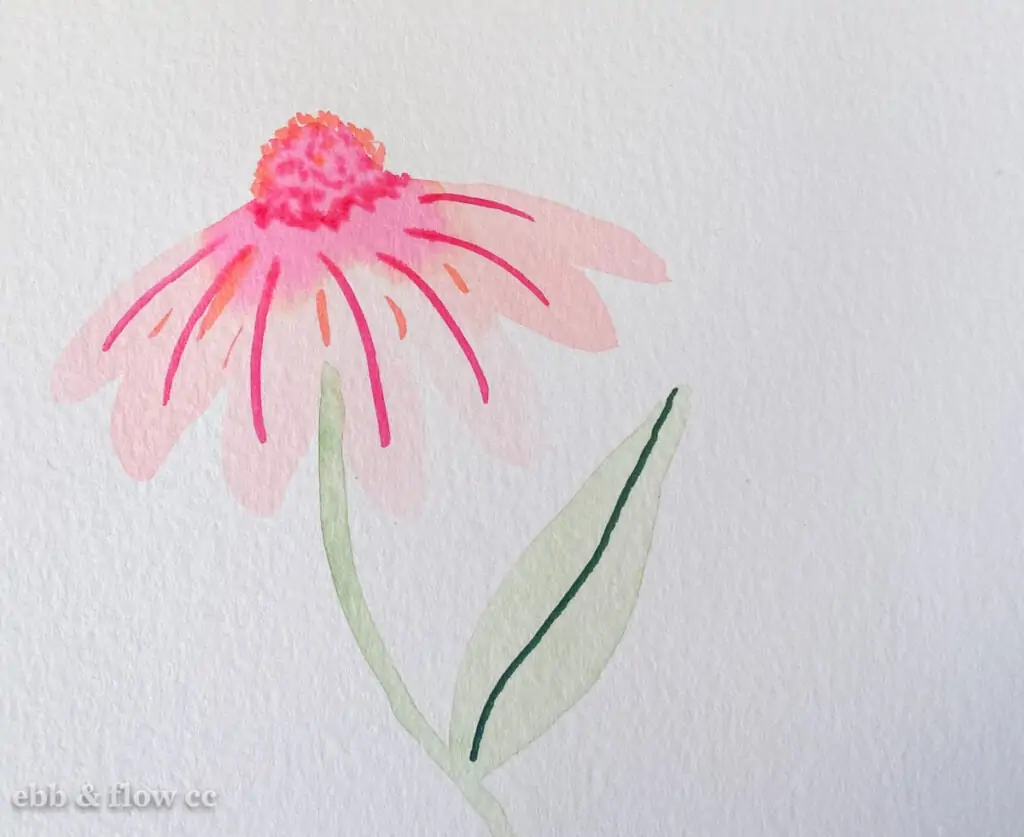 pink watercolor flower with marker details