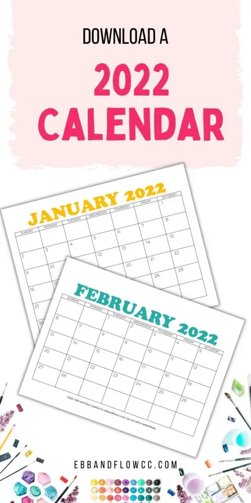 Printable Calendar for 2022 - Ebb and Flow Creative Co