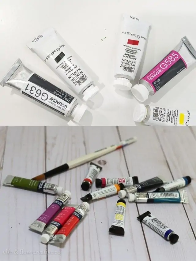 collage of gouache tubes and watercolor tubes