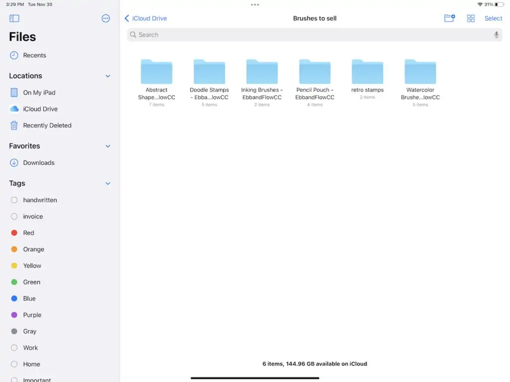 screenshot of iPad files with folders