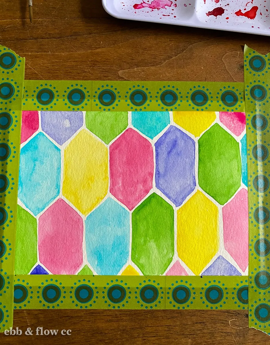 colorful hexagon watercolor painting