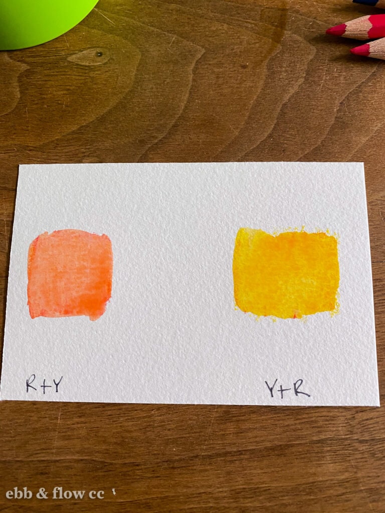 layering red and yellow to make orange