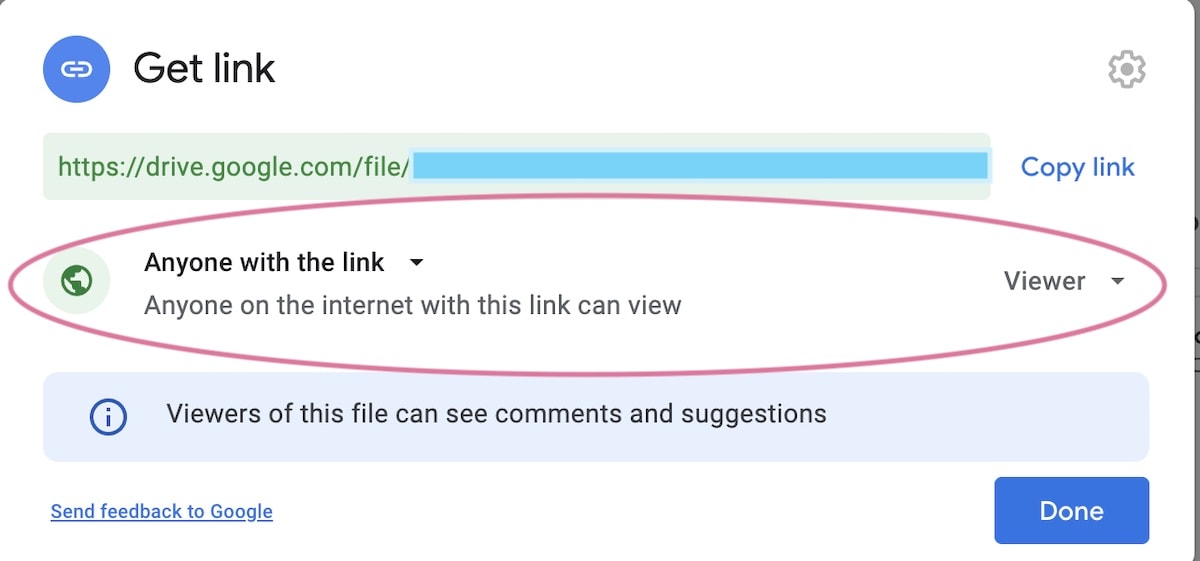 screenshot of sharing google document