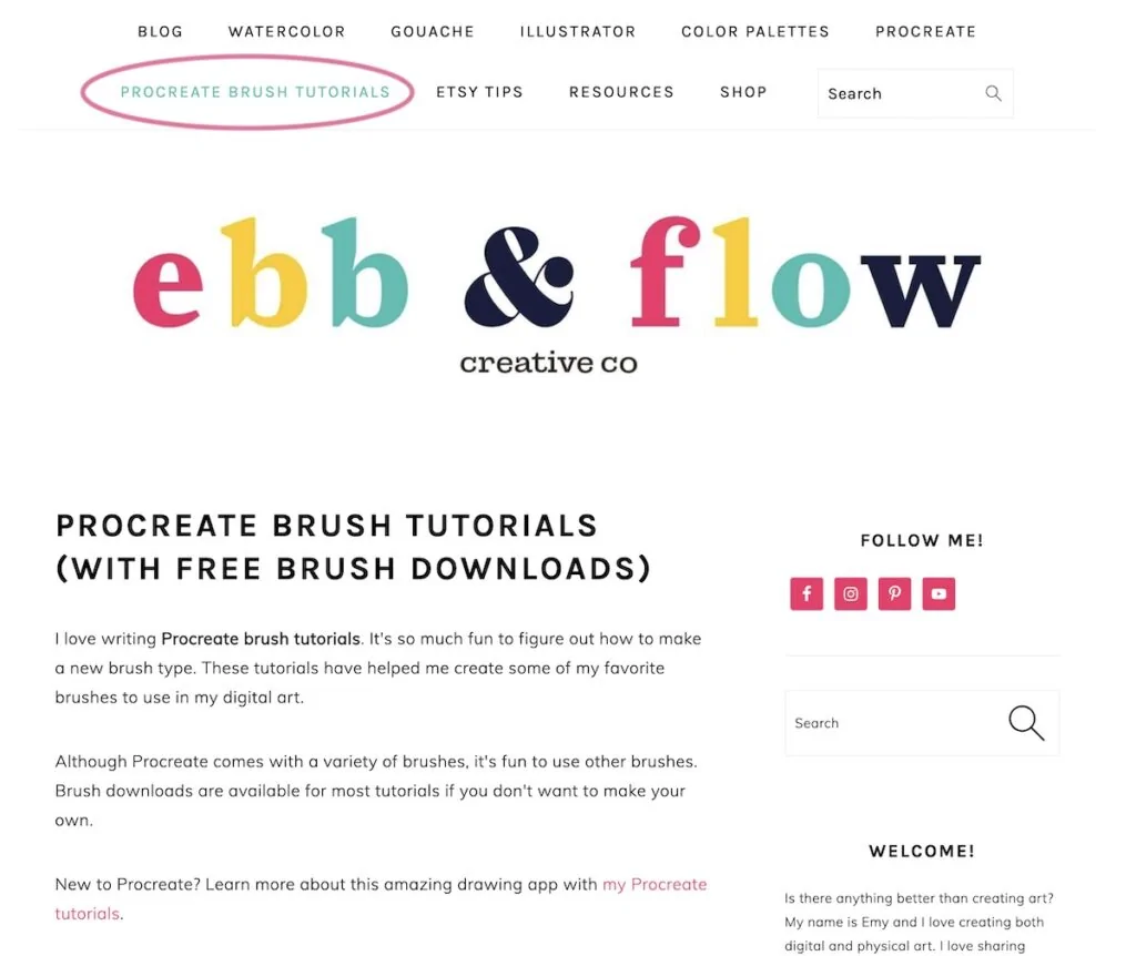screenshot of procreate brush tutorials website
