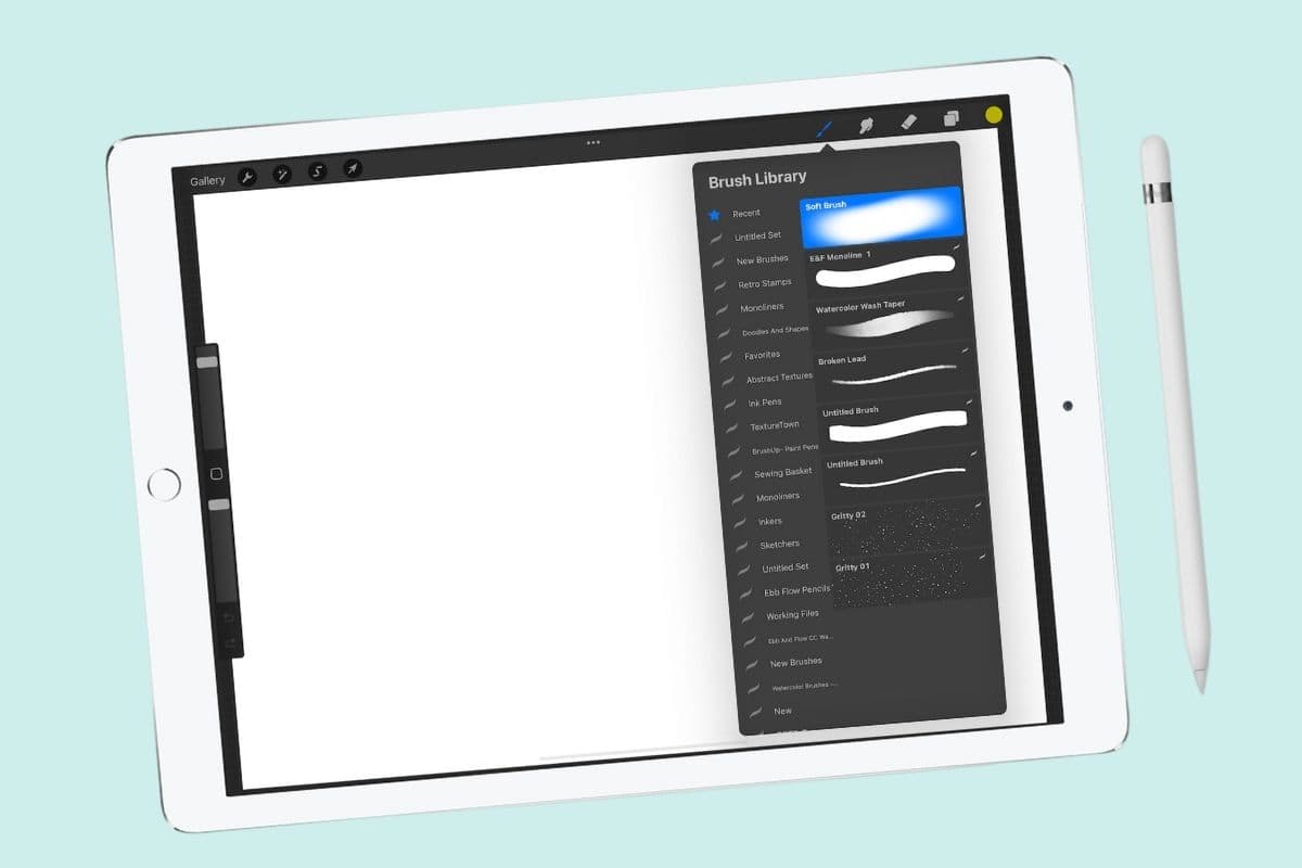 ipad with brush folder in Procreate app
