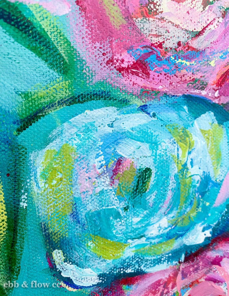 close up of acrylic rose painting texture