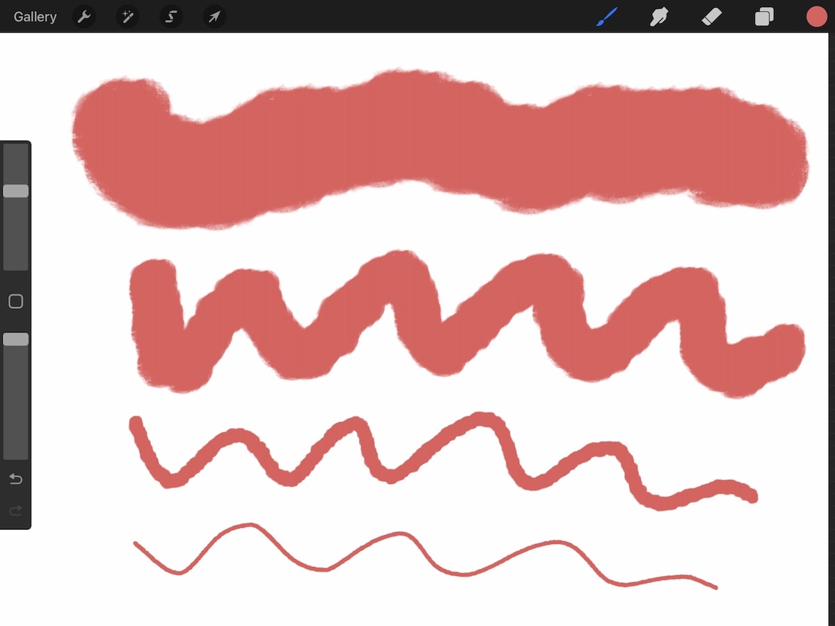 Procreate screenshot of brush sizes in different thicknesses