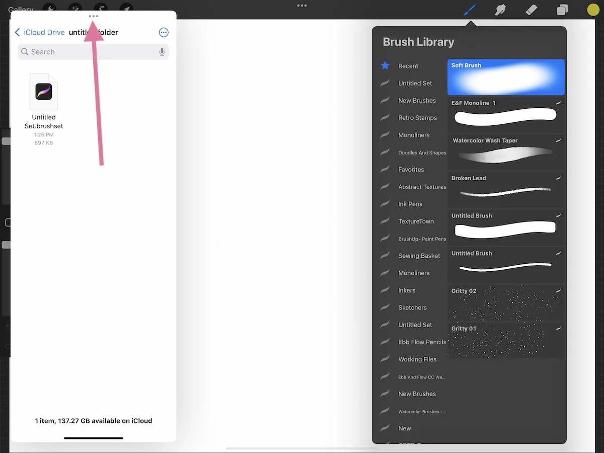 screenshot of Procreate app and folder file open