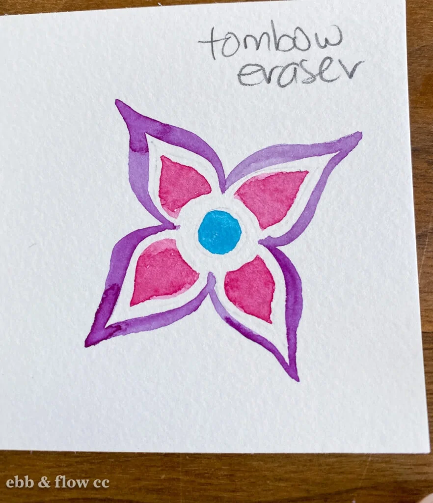 watercolor flower after erasing pencil marks