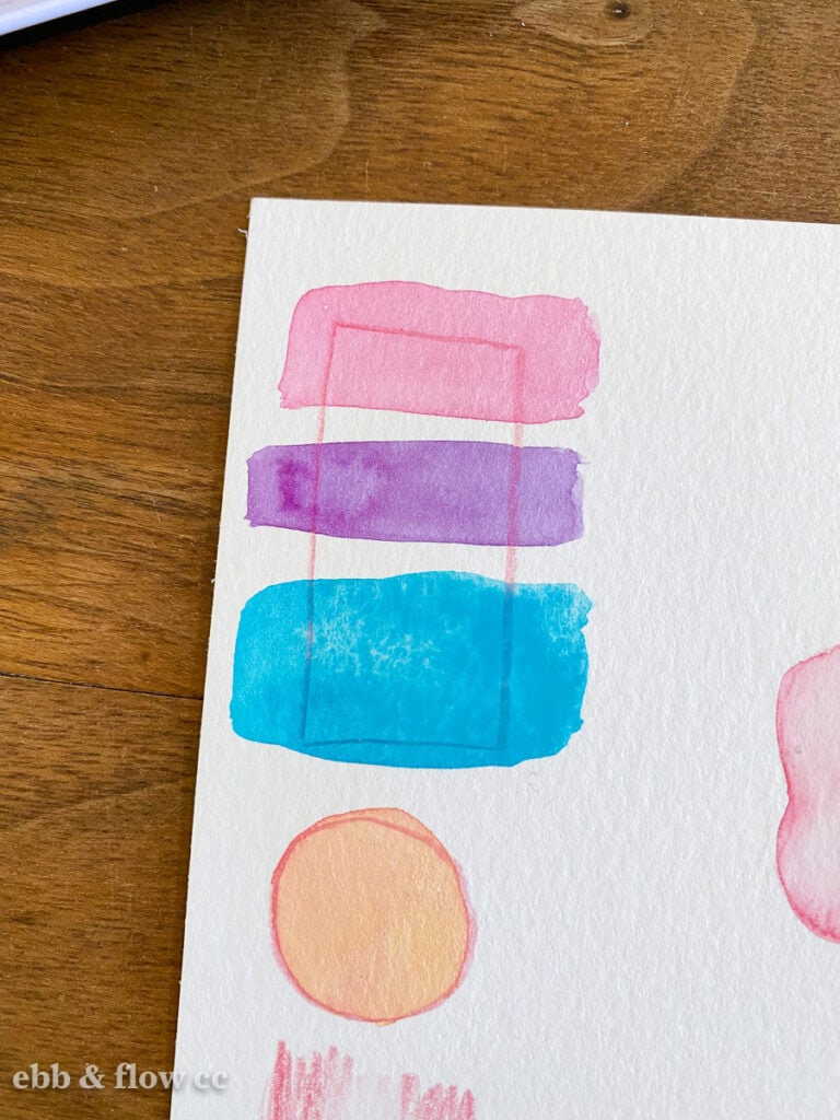 watercolor swatches over red pencil