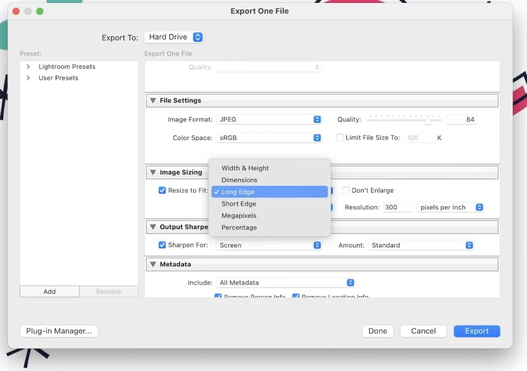 resizing photos in lightroom