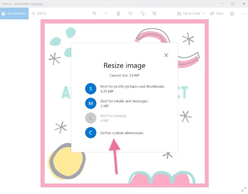 screenshot of resizing image on pc
