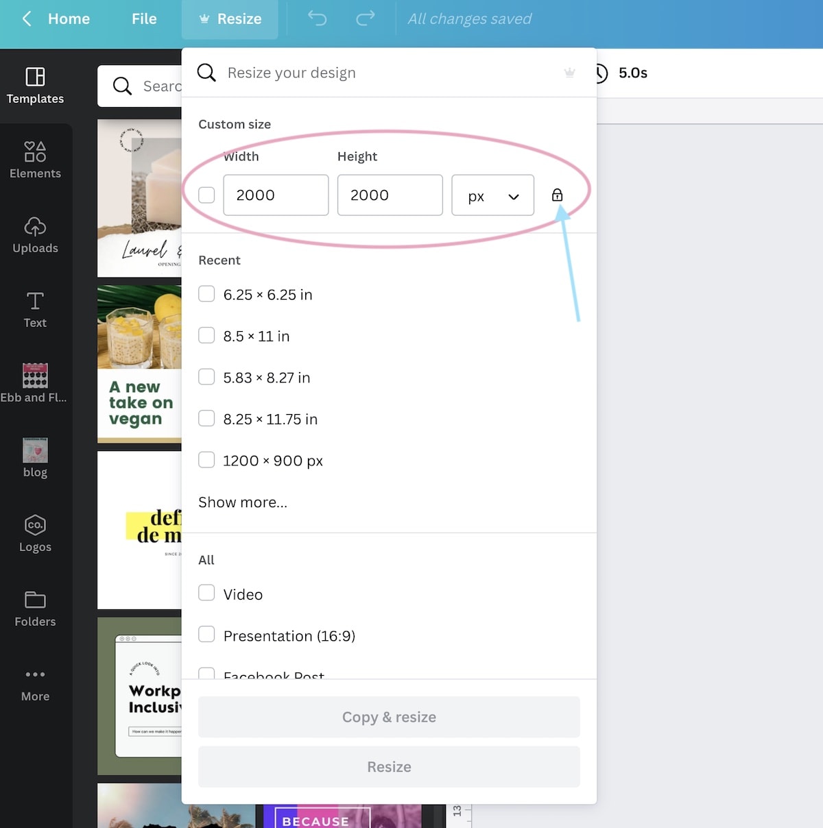 resizing photo in canva