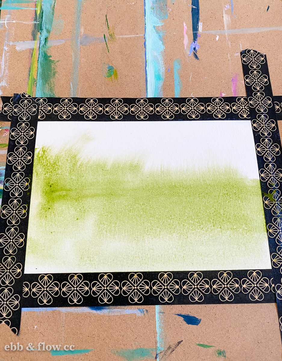 green watercolor paint wet on wet technique