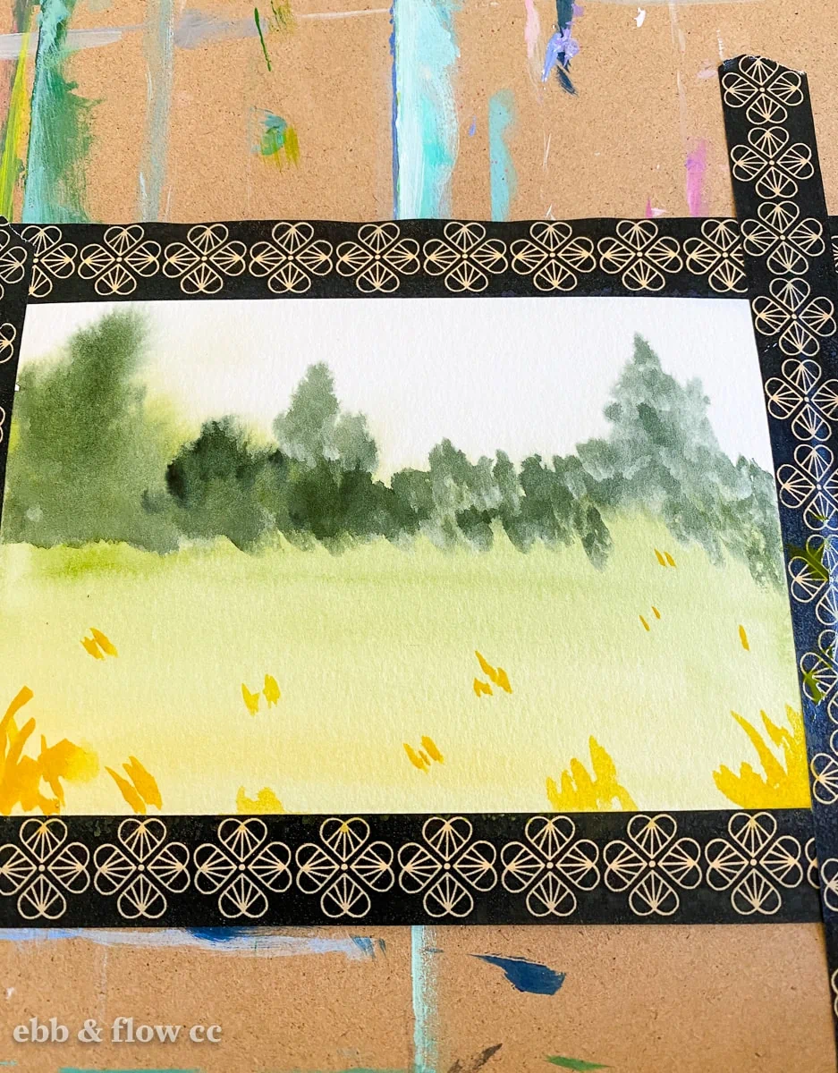 watercolor painting of field in progress