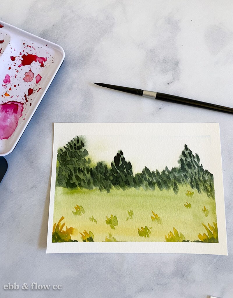 watercolor grassy field painting 