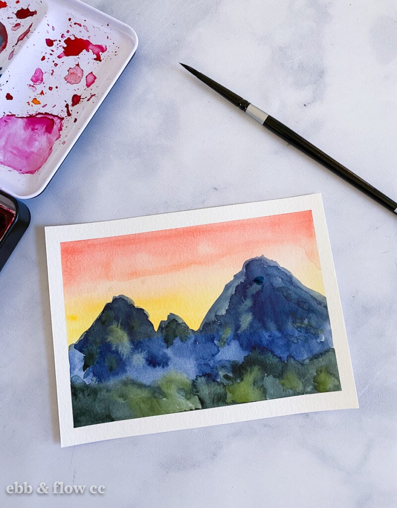 mountains painted in watercolor