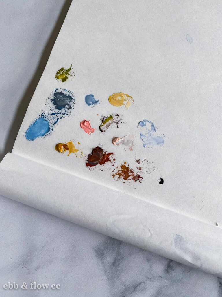 paint palette paper with paint blobs