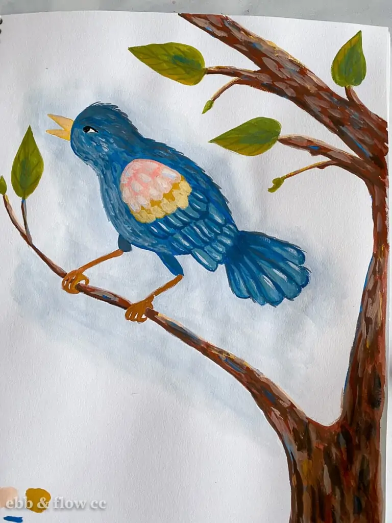 bird painted with gouache