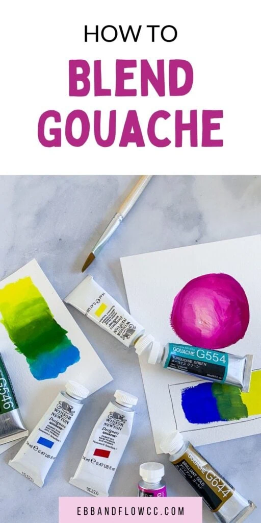 tubes of gouache and color gradient swatches