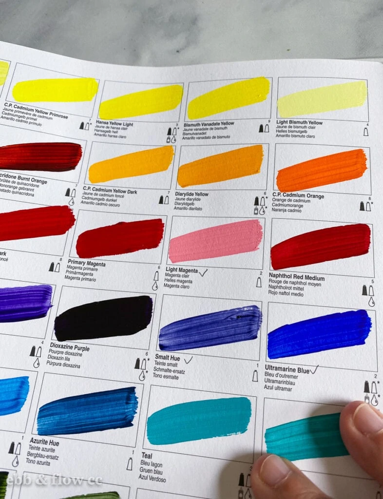 Golden acrylics color chart