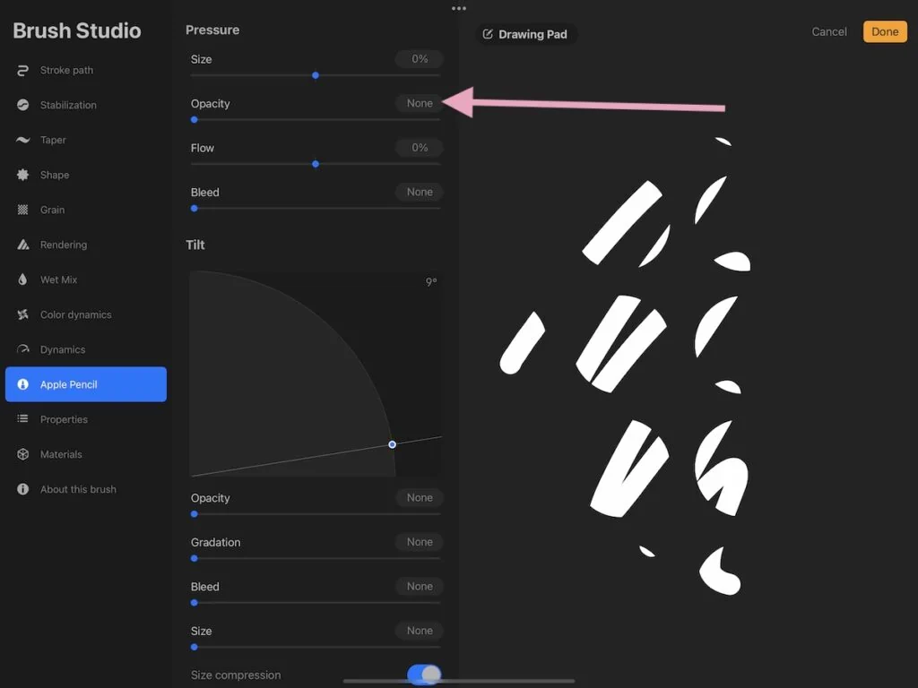 changing apple pencil settings