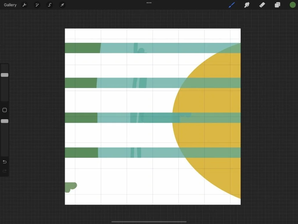 transparent stripes over yellow semi-circle