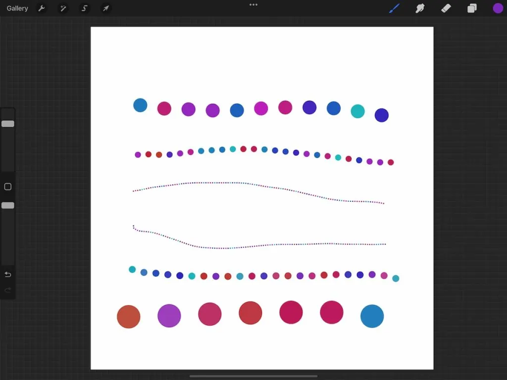 rainbow dotted line brush in Procreate