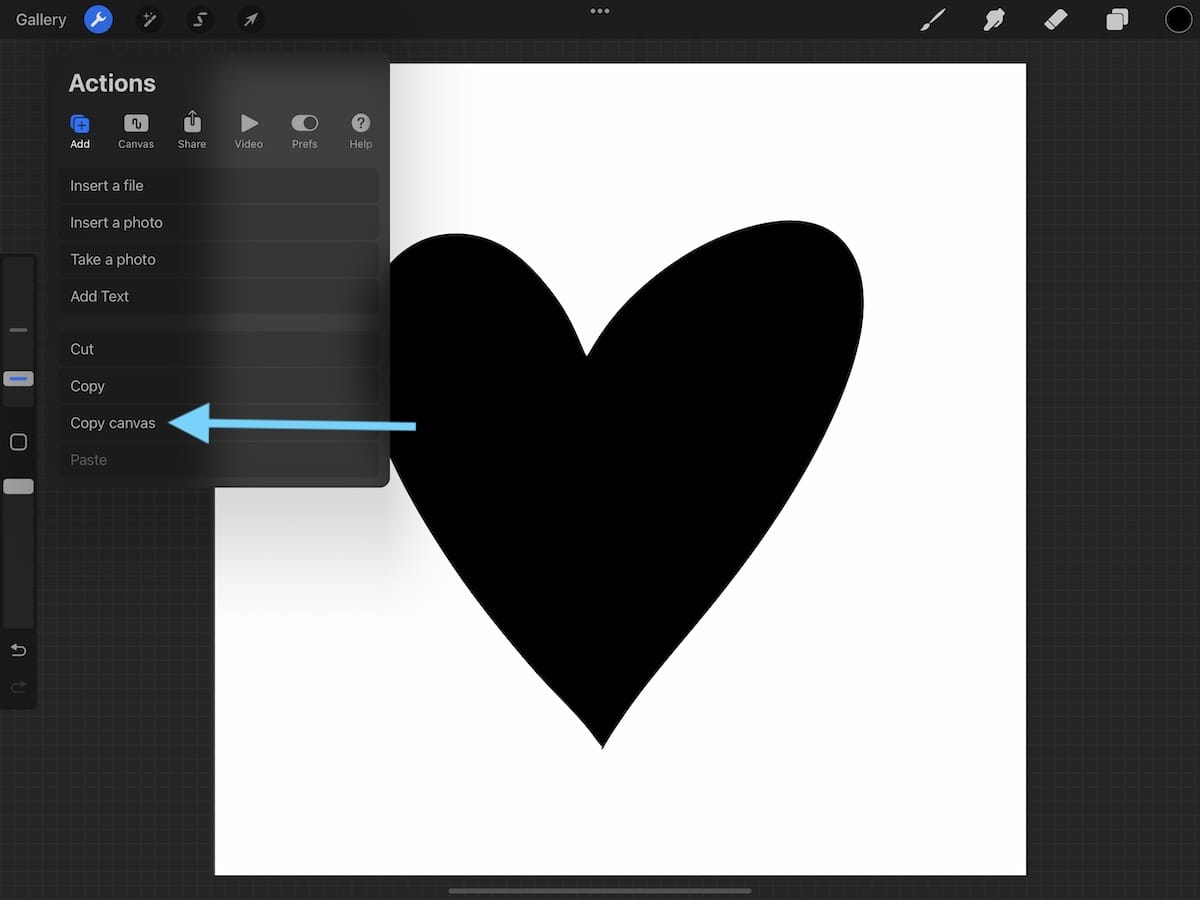 screenshot of copy canvas in procreate