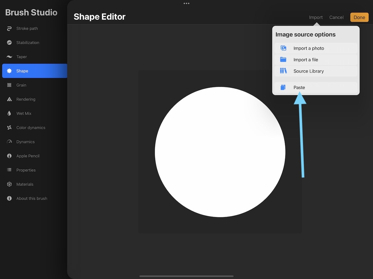 pasting shape in procreate brush
