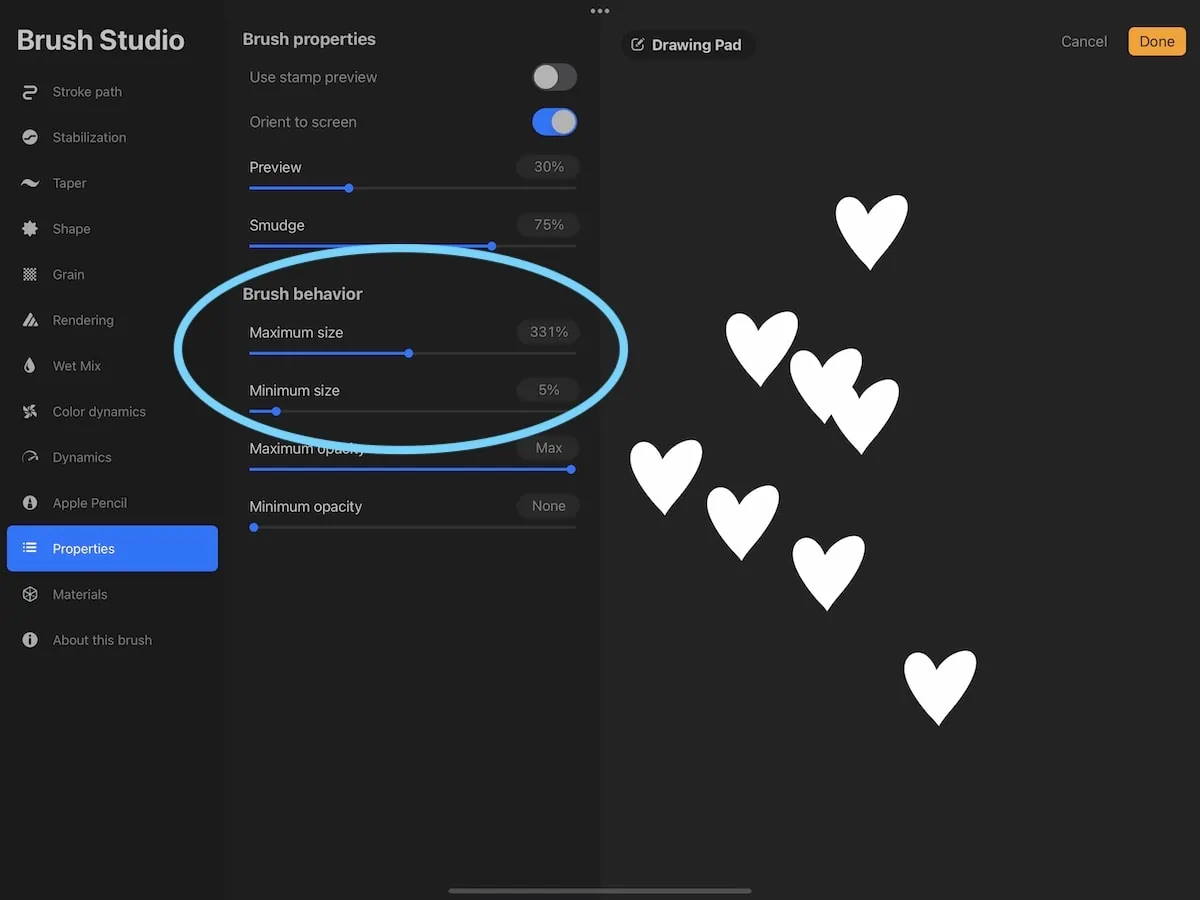 changing minimum and maximum sizes