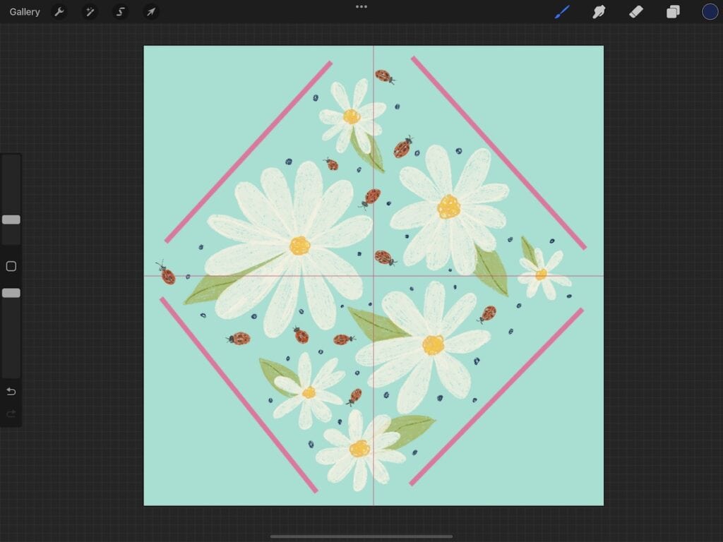 floral pattern in center of canvas