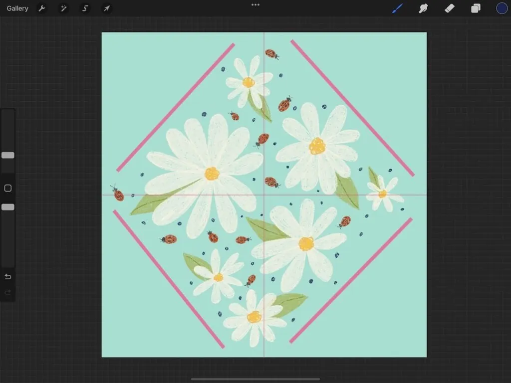 floral pattern in center of canvas