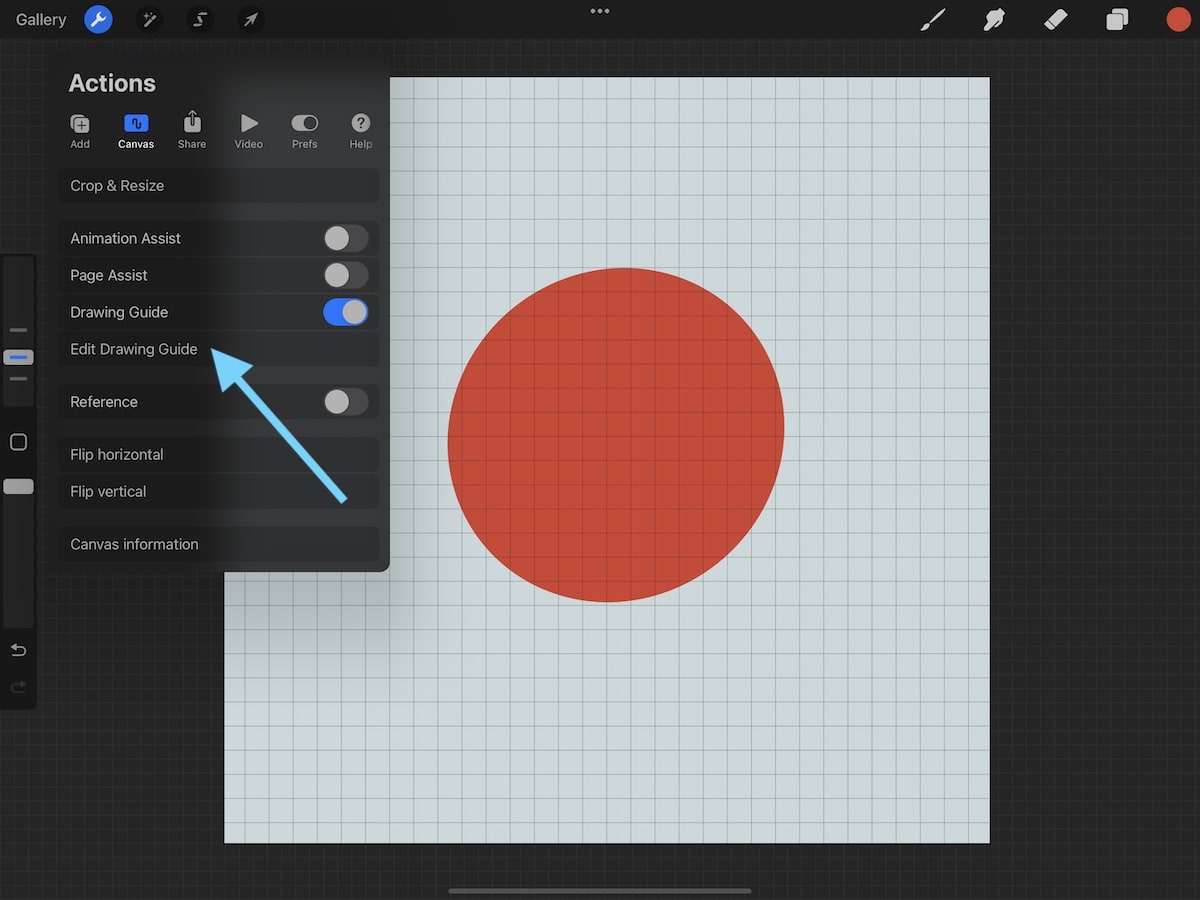 turning on drawing guides in procreate
